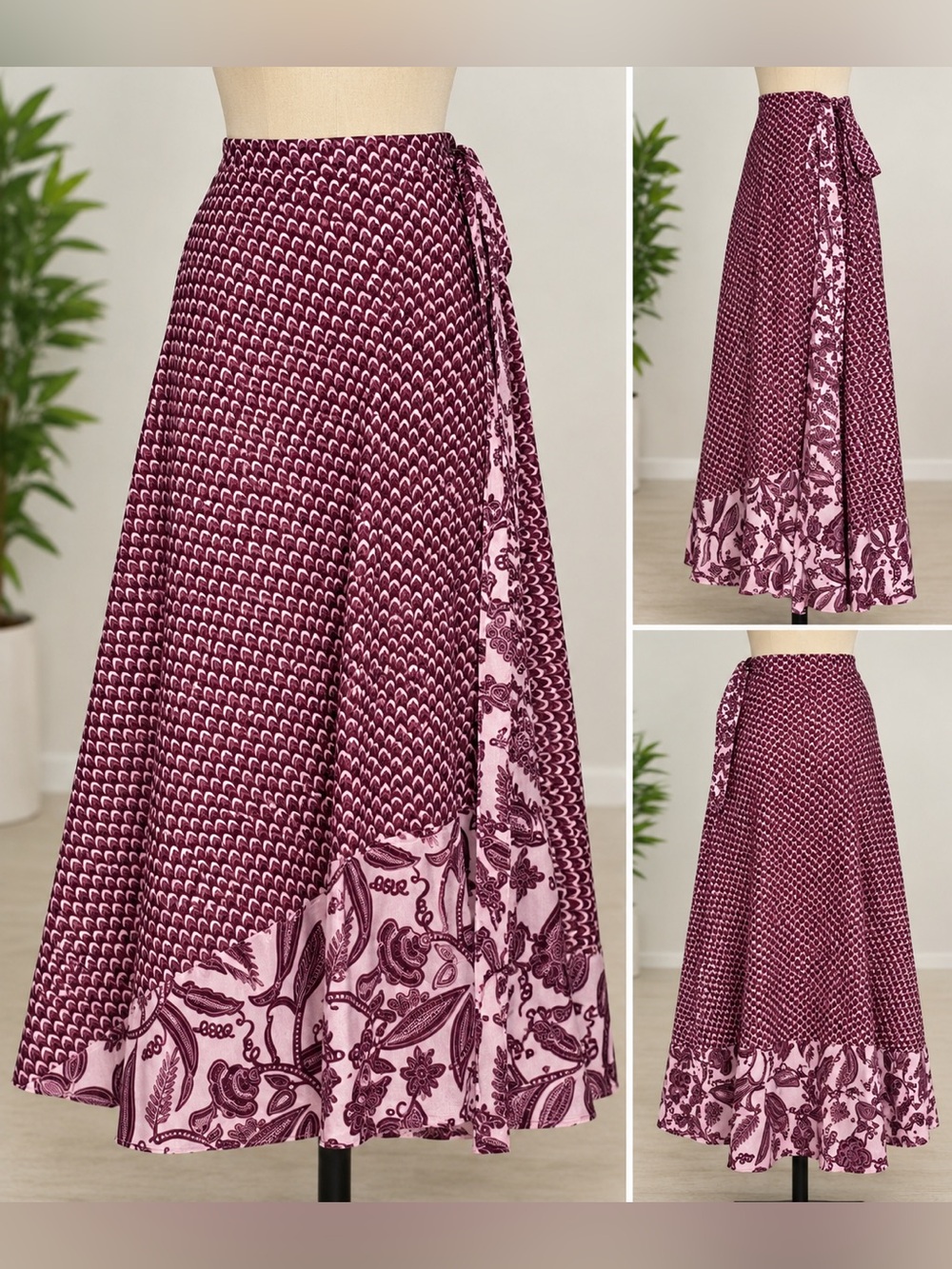 Authentic Ghana African Print Wrap Skirt – Burgundy/Pink Size 8
